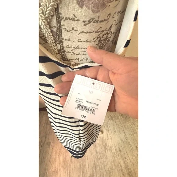 NWT Liz Claiborne Striped Sheath Dress Navy White Sleeveless SZ 10 - Picture 3 of 11